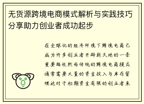 无货源跨境电商模式解析与实践技巧分享助力创业者成功起步