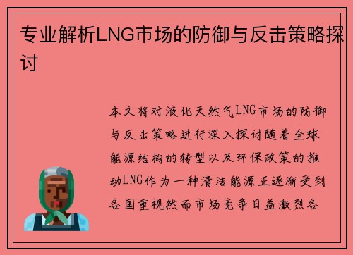 专业解析LNG市场的防御与反击策略探讨